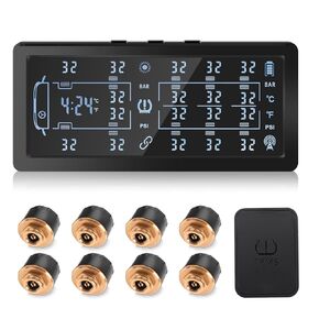 RV Trailer Tire Pressure Monitoring System,TPMS with 8 Sensors,Tire Pressure Monitor w/Color LCD Display,Signal Booster,6 Alert Modes,Long Sensing Distance,0-188PSI,for Travel Trailer/5th Wheel/Camper in Kuwait