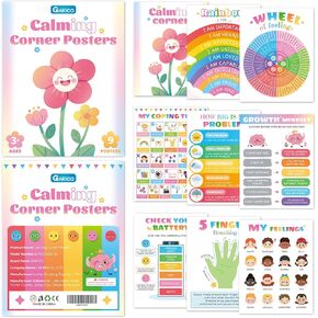 Calming Corner Posters for Homeschool: 9 Pack Mental Health Wall Decor for Kids, Preschool & Toddler | Emotions Chart, Feelings Wheel, Calming Techniques & Breathing Exercises | Social Emotional Learning Tools in Saudi Arabia