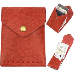 Leather Wallet for Men and Women - Slim Card Holder - Handmade Minimalist Front Pocket Wallet - Flap Cash Wallet - Full Grain Leather (Coffee) in Kuwait