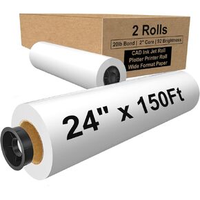 ورق تنسيق عريض مقاس 24 بوصة × 150 قدمًا، 2 بوصة، ورق رسم أبيض CAD السندات 2 لفات in Kuwait