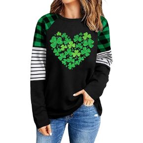Women's St. Patrick's Day Shirt: Shamrock Heart T Shirts Lucky Tops Plaid Raglan Long Sleeve Tshirt in Saudi Arabia