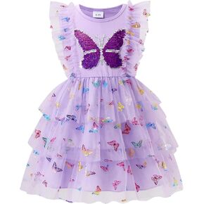 Toddler Tutu Dress Girls Tulle Flutter Sleeve Birthday Party Sundress Fluffy Tiered Summer Dresses for Kids 3-8Y in Saudi Arabia