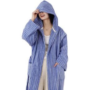 Coastal Striped Hooded BathRobe, Women Aesthetic 100% Cotton Robe, Unisex Luxury Soft Ultra Absorbent Spa Bath Robe in Saudi Arabia