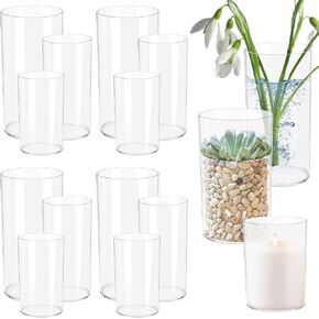 12 مجموعة من المزهريات الأسطوانية البلاستيكية الشفافة (4 قطع لكل منها: 4 بوصة، 6 بوصة، 8 بوصة) - مزهرية مركزية مزخرفة للزهور، والشموع العائمة، وديكور الزفاف والمنزل in Kuwait