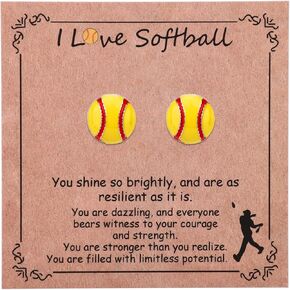 1 Pair of Softball Stud Earrings, Stylish Enamel Sport Stud Earrings Softball Jewelry Charms Baseball Tennis Gifts Accessories with Greeting Card for Women Men in Kuwait