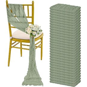 30 قطعة من أوشاح الكراسي المصنوعة من القماش القطني الأخضر، مقاس 40.64 × 108 بوصة، أوشاح مصممة بأغطية كراسي عالمية لحفلات الزفاف الريفية وحفلات الفنادق والممرات لتزيين المطبخ المنزلي in Kuwait