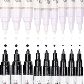 PINTAR | 18 PACK | Black & White Acyrlic Paint Markers in Medium, Fine, Extra Fine Point | Rock Painting, Wood, Glass, Leather, Shoes | Acylic Paint Pens | Pack of 18, 0.7mm/ 1mm/ 5mm in Kuwait