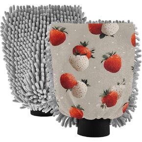 قفاز غسيل السيارات من AIXIWAWA، قفاز غسيل بطباعة الفراولة، خالٍ من الخدوش، ماص للماء، 2 عبوة كبيرة in Kuwait