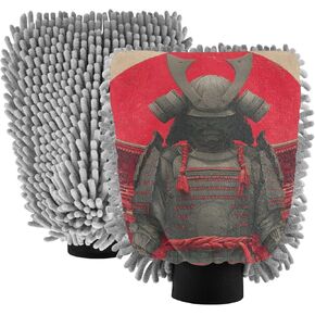 قفاز غسيل السيارات من AIXIWAWA، قفاز غسيل بطباعة الساموراي، خالٍ من الخدوش، ماص للماء، 2 عبوة متوسطة الحجم in Kuwait