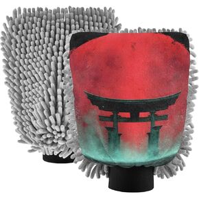 قفاز غسيل السيارات من AIXIWAWA، قفاز غسيل بطباعة البوابة اليابانية، خالٍ من الخدوش، ماص للماء، 2 عبوة متوسطة الحجم in Kuwait