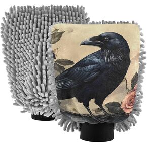 قفاز غسيل السيارات من AIXIWAWA، قفاز غسيل مقاوم للخدش، ماص للماء، 2 عبوة متوسطة الحجم بطباعة وردة على شكل غراب قوطي in Kuwait