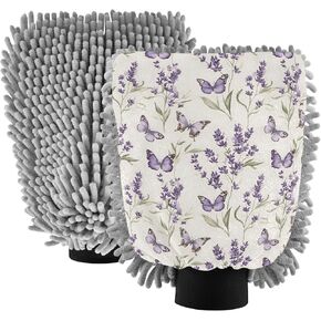 قفاز غسيل السيارات من AIXIWAWA قفاز غسيل على شكل فراشة لافندر مطبوع خالٍ من الخدوش وممتص للماء، عبوة من قطعتين متوسطة الحجم in Kuwait