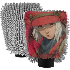 قفاز غسيل السيارات من AIXIWAWA، قفاز غسيل بطباعة الساموراي اليابانية خالية من الخدوش وماصة للماء، عبوة من قطعتين متوسطة الحجم in Kuwait