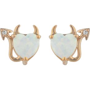 Simulated Opal & Diamond Devil Heart Stud Earrings 14Kt Yellow Gold Rose Gold Silver in Saudi Arabia