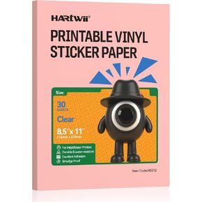 ورق ملصقات من الفينيل الشفاف بنسبة 100%، 30 حزمة، أوراق ملصقات شفافة قابلة للطباعة مقاس 8.5 × 11 بوصة للطابعة النافثة للحبر، سريعة الجفاف، ألوان زاهية، مقاومة للتمزق - مثالية للحرف اليدوية وآلات القطع in Kuwait