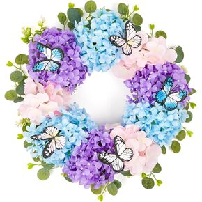 20 Inch Spring Wreath Floral Purple Butterfly Wreath Indoor Outdoor Wall Festival Home Farmhouse Wedding Decorations in Kuwait