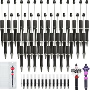 105 Pcs Beadable Pens Bulk - 35 Plastic Ballpoint Pens for Beading with Refills & Bags, DIY Beaded Pens Kit, Craft Gifts for Teachers Adults, Perfect for Office, School and Easter Day (Colorful) in Saudi Arabia