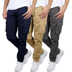 3-Pack Men's Flex-Stretch Cotton Cargo Pants, 31-Inch Inseam - Comfortable and Durable in Kuwait