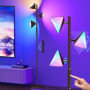 مصباح أرضي RGBCW بقدرة 36 ​​وات، مصباح أرضي على شكل شجرة LED متغير اللون، مصباح قائم طويل القامة قابل للتعتيم مع جهاز تحكم عن بعد باللمس، مصابيح أرضية حديثة 2700K-6500K لغرفة المعيشة وغرفة النوم وغرفة الألعاب - أسود in Kuwait