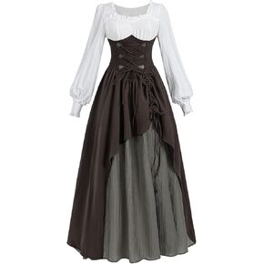 LTAKK Victorian Dress Women Edwardian Costume 1800s Dresses Victorian Blouses with High-waisted Skirt 2 Piece in Saudi Arabia