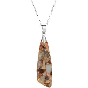 925 Sterling Silver Natural Imperial Jasper Pendant Necklace, Boho Style, Multicolor Stone, 18 Inch Chain in Saudi Arabia