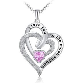 Distance Heart Necklace for Women 925 Sterling Sliver Birthstone Heart Jewelry I Love You to The Moon and Back Necklaces for Mother Girlfriend Wife with Jewelry Gift Box in Kuwait