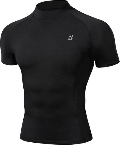 Roadbox Men's Compression Shirt, Mock Turtleneck Short Sleeve Athletic Undershirt, Quick Dry Base Layer Top for Gym Workout in Saudi Arabia