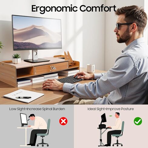 Monitor Stand Riser with Drawer, Lockable Computer Monitor Stand Desktop Organizer with Pen Holes & Cell Phone Holder for Laptop Computer Home and Office Use in Saudi Arabia