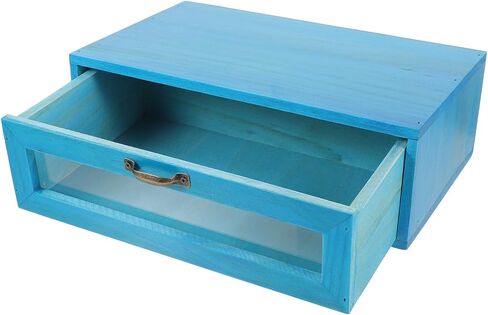 Wooden Monitor Riser Stand with Pull-out Storage Drawer for Desk, Rustic Computer Monitor Stand Organizer, Suitable for Home Office, Mediterranean Blue in Saudi Arabia
