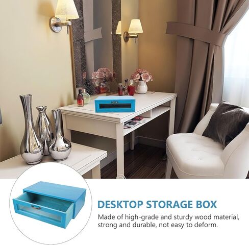 Wooden Monitor Riser Stand with Pull-out Storage Drawer for Desk, Rustic Computer Monitor Stand Organizer, Suitable for Home Office, Mediterranean Blue in Saudi Arabia