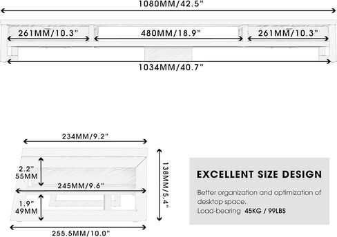 حامل شاشة مزدوج من Fenge مع أدراج، وحامل شاشة للمكتب، وحامل شاشة كمبيوتر كبير مقاس 42.5 بوصة لشاشتين مقاس 27 بوصة، ورف مكتب خشبي بطبقتين in Kuwait