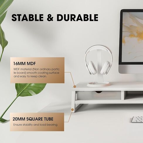 حامل شاشة مزدوج من Fenge مع أدراج، وحامل شاشة للمكتب، وحامل شاشة كمبيوتر كبير مقاس 42.5 بوصة لشاشتين مقاس 27 بوصة، ورف مكتب خشبي بطبقتين in Kuwait