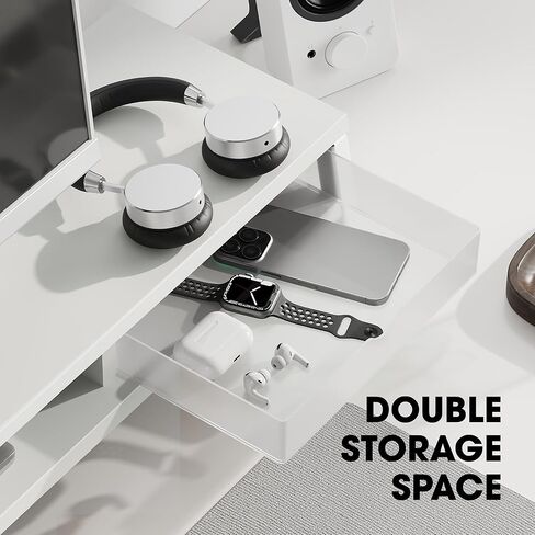 حامل شاشة مزدوج من Fenge مع أدراج، وحامل شاشة للمكتب، وحامل شاشة كمبيوتر كبير مقاس 42.5 بوصة لشاشتين مقاس 27 بوصة، ورف مكتب خشبي بطبقتين in Kuwait