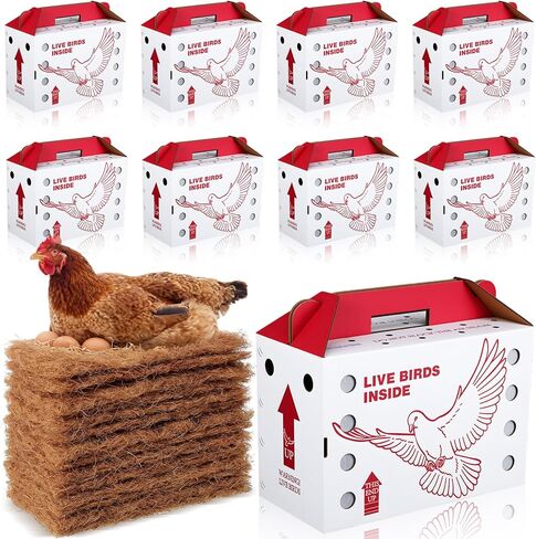 9 Pack Single Live Chicken Shipping Boxes with Nesting Box Pads, 17.5 x 8.5 x 11.5 Live Bird Shipping Boxes Cardboard Pet Carrier with Handle for Poultry, Chickens, Small Animals in Saudi Arabia