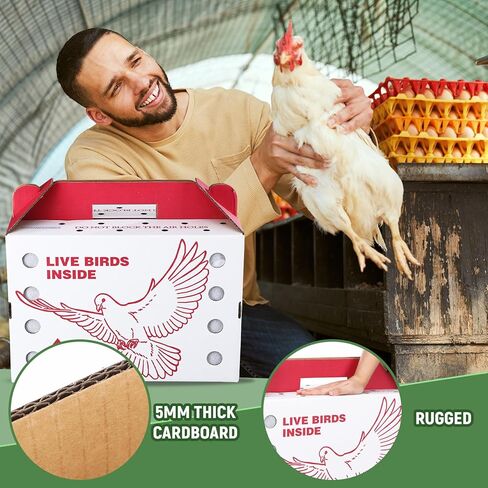 9 Pack Single Live Chicken Shipping Boxes with Nesting Box Pads, 17.5 x 8.5 x 11.5 Live Bird Shipping Boxes Cardboard Pet Carrier with Handle for Poultry, Chickens, Small Animals in Saudi Arabia