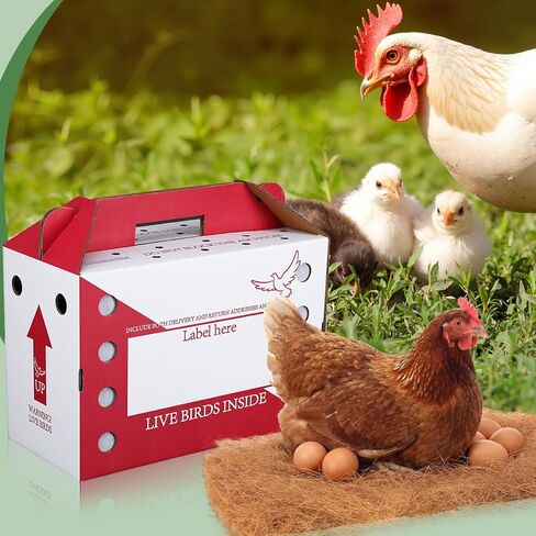 9 Pack Single Live Chicken Shipping Boxes with Nesting Box Pads, 17.5 x 8.5 x 11.5 Live Bird Shipping Boxes Cardboard Pet Carrier with Handle for Poultry, Chickens, Small Animals in Saudi Arabia