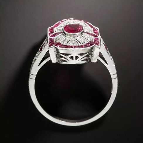 Art Deco Vintage Oval Cut Ruby & Lab Created Diamond 925 Silver Engagement Ring in Saudi Arabia