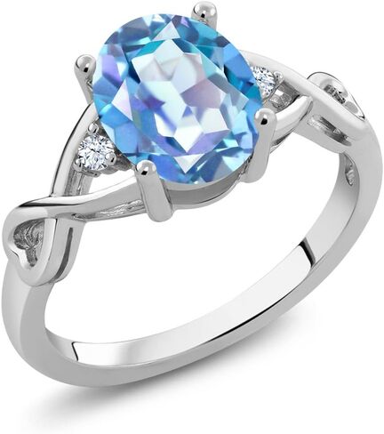 Gem Stone King 1.85 Cttw Millennium Blue Mystic Quartz and White Topaz Ring for Women | 925 Silver | Gemstone Birthstone | 3 Stone Wedding Engagement Anniversary Promise Ring For Women in Saudi Arabia