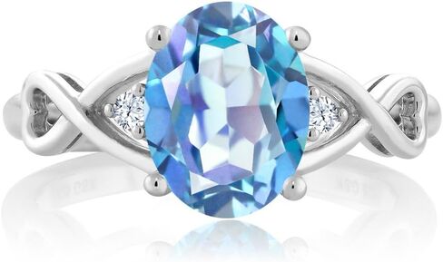 Gem Stone King 1.85 Cttw Millennium Blue Mystic Quartz and White Topaz Ring for Women | 925 Silver | Gemstone Birthstone | 3 Stone Wedding Engagement Anniversary Promise Ring For Women in Saudi Arabia