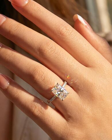 2CT Radiant Cut Moissanite Engagement Rings for Women, D Color VVS1 Lab Created, 18K White Gold Plated 925 Sterling Silver, Non Tarnish Promise Ring with Pavé Band Wedding, Valentine Gift for Her in Saudi Arabia