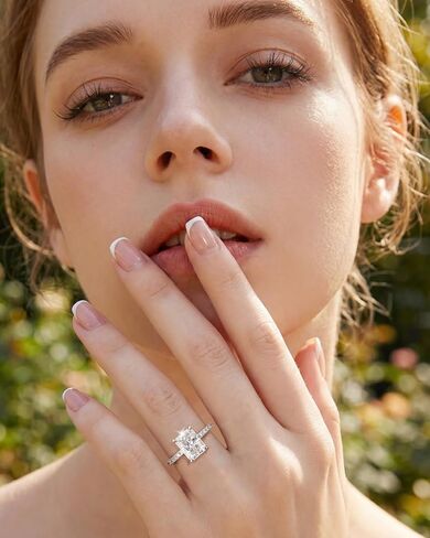 2CT Radiant Cut Moissanite Engagement Rings for Women, D Color VVS1 Lab Created, 18K White Gold Plated 925 Sterling Silver, Non Tarnish Promise Ring with Pavé Band Wedding, Valentine Gift for Her in Saudi Arabia