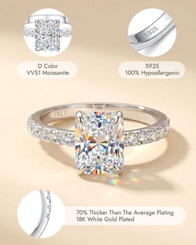 2CT Radiant Cut Moissanite Engagement Rings for Women, D Color VVS1 Lab Created, 18K White Gold Plated 925 Sterling Silver, Non Tarnish Promise Ring with Pavé Band Wedding, Valentine Gift for Her in Saudi Arabia