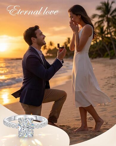 2CT Radiant Cut Moissanite Engagement Rings for Women, D Color VVS1 Lab Created, 18K White Gold Plated 925 Sterling Silver, Non Tarnish Promise Ring with Pavé Band Wedding, Valentine Gift for Her in Saudi Arabia