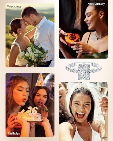 2CT Radiant Cut Moissanite Engagement Rings for Women, D Color VVS1 Lab Created, 18K White Gold Plated 925 Sterling Silver, Non Tarnish Promise Ring with Pavé Band Wedding, Valentine Gift for Her in Saudi Arabia
