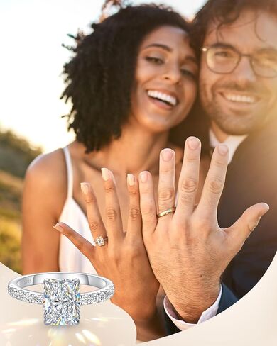 2CT Radiant Cut Moissanite Engagement Rings for Women, D Color VVS1 Lab Created, 18K White Gold Plated 925 Sterling Silver, Non Tarnish Promise Ring with Pavé Band Wedding, Valentine Gift for Her in Saudi Arabia