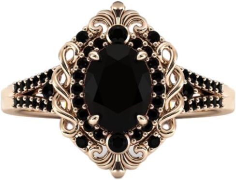 Antique 3 CT Oval Cut Black Diamond Engagement Ring for Women | Filigree Art Deco Vintage Black Wedding Ring | Handmade Moissanite/Onyx Jewelry | Silver/Gold Anniversary Ring for Her/Gifts in Kuwait