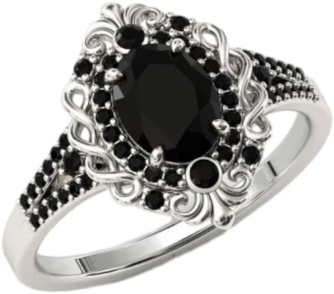 Antique 3 CT Oval Cut Black Diamond Engagement Ring for Women | Filigree Art Deco Vintage Black Wedding Ring | Handmade Moissanite/Onyx Jewelry | Silver/Gold Anniversary Ring for Her/Gifts in Kuwait