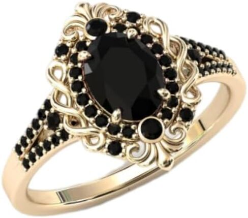 Antique 3 CT Oval Cut Black Diamond Engagement Ring for Women | Filigree Art Deco Vintage Black Wedding Ring | Handmade Moissanite/Onyx Jewelry | Silver/Gold Anniversary Ring for Her/Gifts in Kuwait