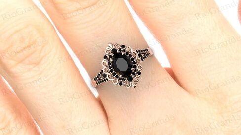Antique 3 CT Oval Cut Black Diamond Engagement Ring for Women | Filigree Art Deco Vintage Black Wedding Ring | Handmade Moissanite/Onyx Jewelry | Silver/Gold Anniversary Ring for Her/Gifts in Kuwait