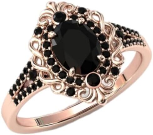 Antique 3 CT Oval Cut Black Diamond Engagement Ring for Women | Filigree Art Deco Vintage Black Wedding Ring | Handmade Moissanite/Onyx Jewelry | Silver/Gold Anniversary Ring for Her/Gifts in Kuwait